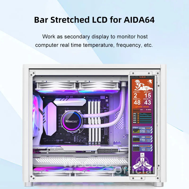Wisecoco 14 Inch 4K 3840X1100 Aida64 IPS LCD Monitor Ultrawide PC Secondary Gaming Console For Raspberry Pi5 7.8''/8.8''/12.6''