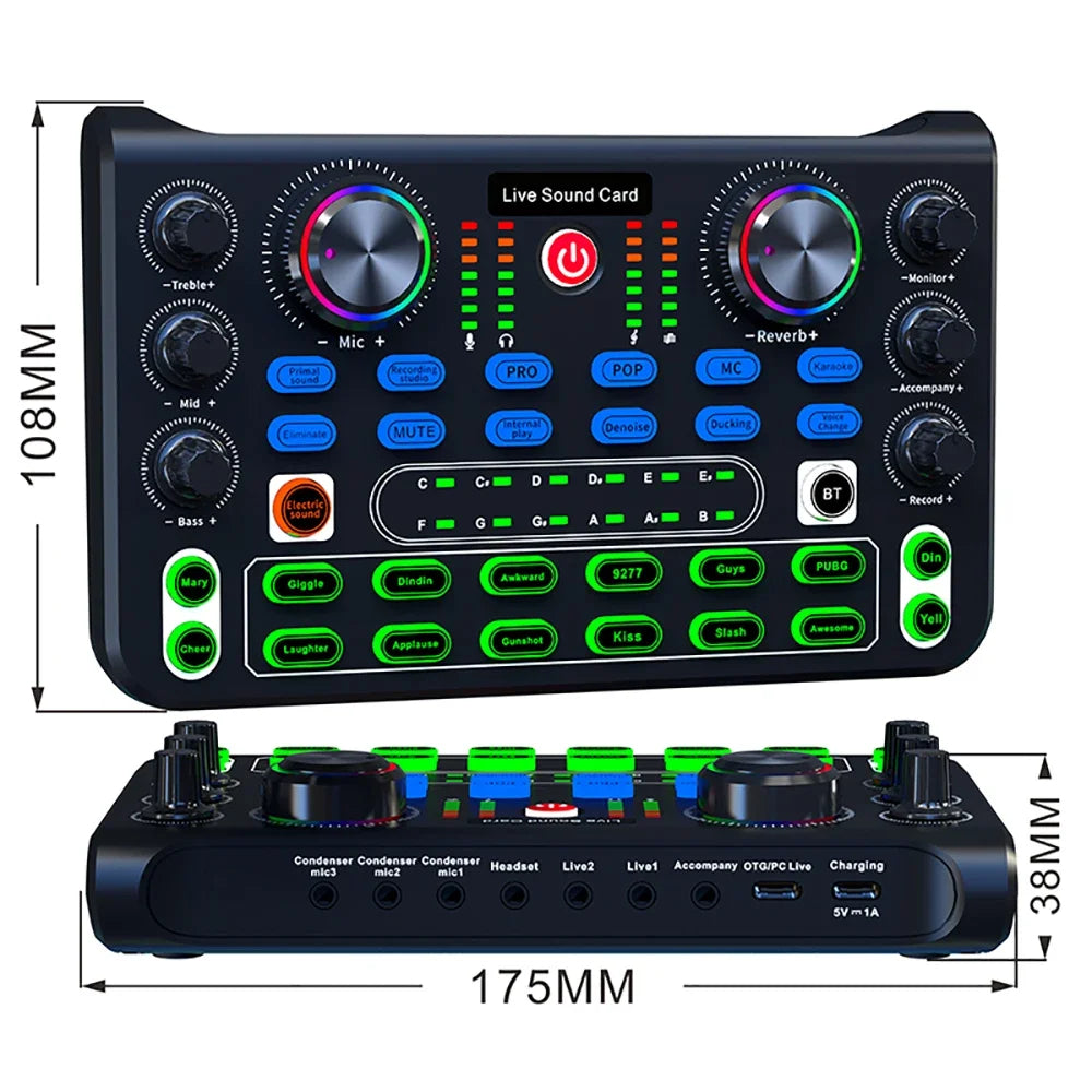 X60 Sound Mixer Board Live Sound Card for Live Streaming Voice Changer Sound Card with Effects Audio Mixer