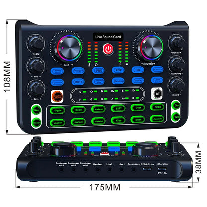 X60 Sound Mixer Board Live Sound Card for Live Streaming Voice Changer Sound Card with Effects Audio Mixer