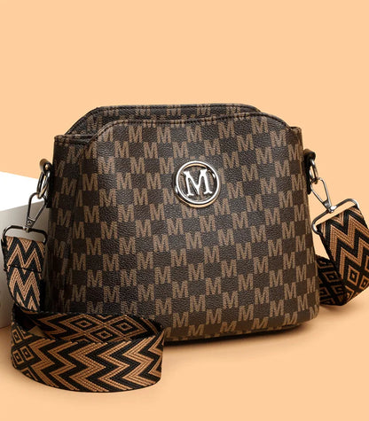 Synthetic Faux Leather Shoulder Bag For Women Retro Crossbody Bag with Golden "M" Monogram, Purse Work, Travel, Parties & Gifts