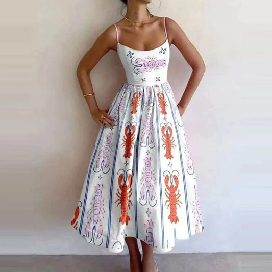 Elegant Women's Long Dresses 2025 Summer Print Vacation Suspender Sexy Dress Vestidos Mujer Verano  Платье Летнее Ropa Y2k Mujer