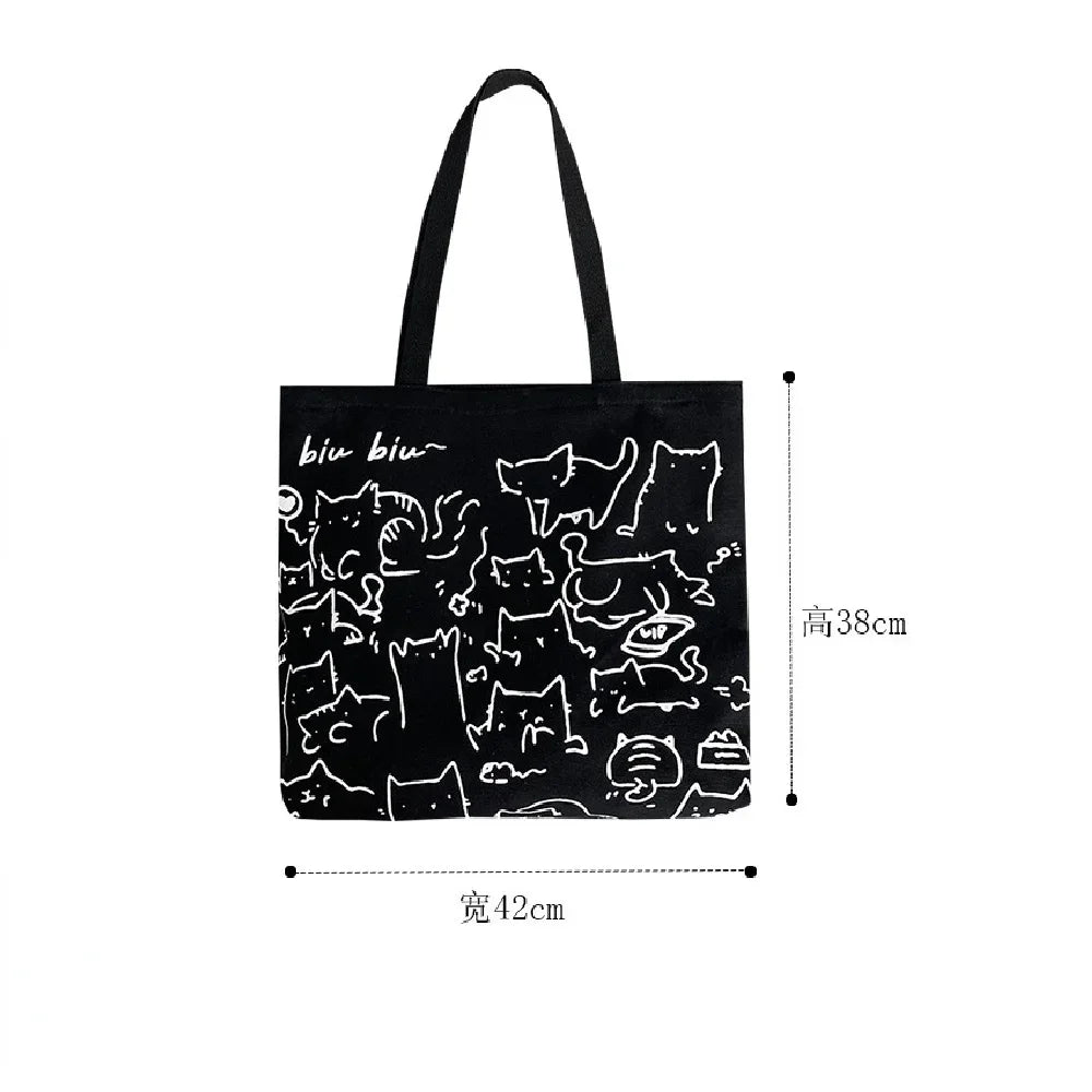 Canvas Bag Womens Handbag Shopping Bag Cute Cat Zipper Handbag Designer Bag Japanese Style Cartoon Small Shoulder Bag