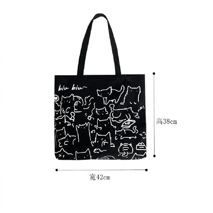 Canvas Bag Womens Handbag Shopping Bag Cute Cat Zipper Handbag Designer Bag Japanese Style Cartoon Small Shoulder Bag