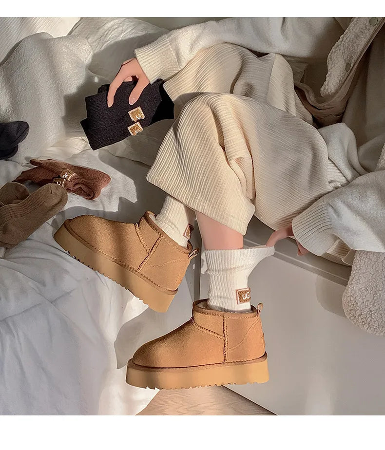 2 Pairs Cashmere Socks Winter Women Warm Wool Thickened Mid-Tube Trendy Heel Furry Label Letter Solid Color Snow Boot Socks New