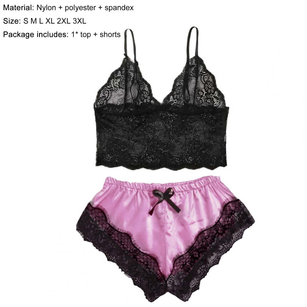 Spaghetti Strap Shorts Women Sleepwear Set Elastic Solid Color Female Camisole Shorts Lace Women Sleepwear Set