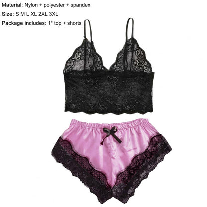 Spaghetti Strap Shorts Women Sleepwear Set Elastic Solid Color Female Camisole Shorts Lace Women Sleepwear Set