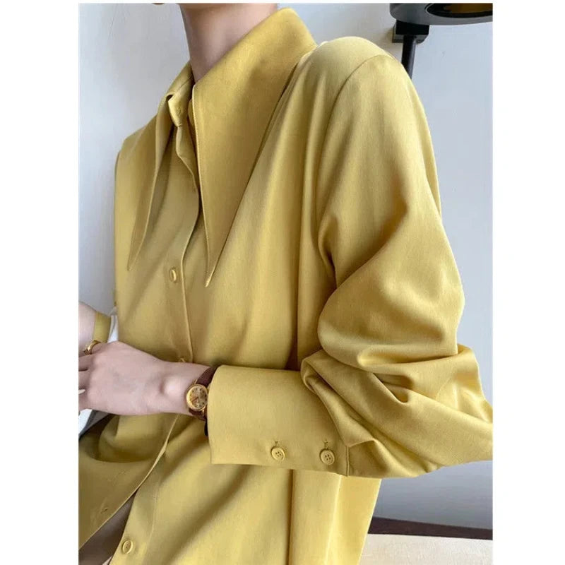 Spring Autumn New Elegant Long Sleeve Loose Shirt Tops Solid Color All-match Fashion Blouse Temperament Korean Women Clothing