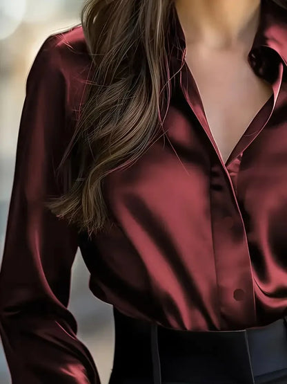 2025 Spring and Autumn Women's Lapel Shirt Brown Button Cardigan Top Black Elegant Fashion Office Basic Blouses for Female
