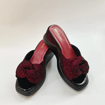 New Trendy Mid-heel Women's Sequins Slippers Outdoor Casual Slippers, High Quality Lady Party Shoes Elegant Shoes F5-1112-2