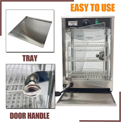 Commercial Food Warmer 3 Tier Countertop Food Display Case, 110V 850W Stainless Steel Pizza Warmer with Temperature Display