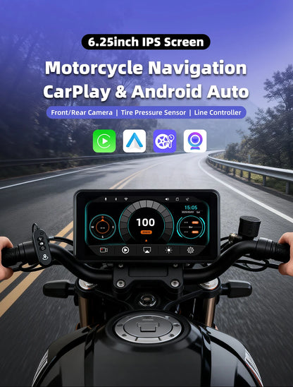 EKIY 6.25" Wireless CarPlay Moto Android Auto Portable Digital Dashboard GPS Motorcycle Navigation Display Screen TPMS Monitor