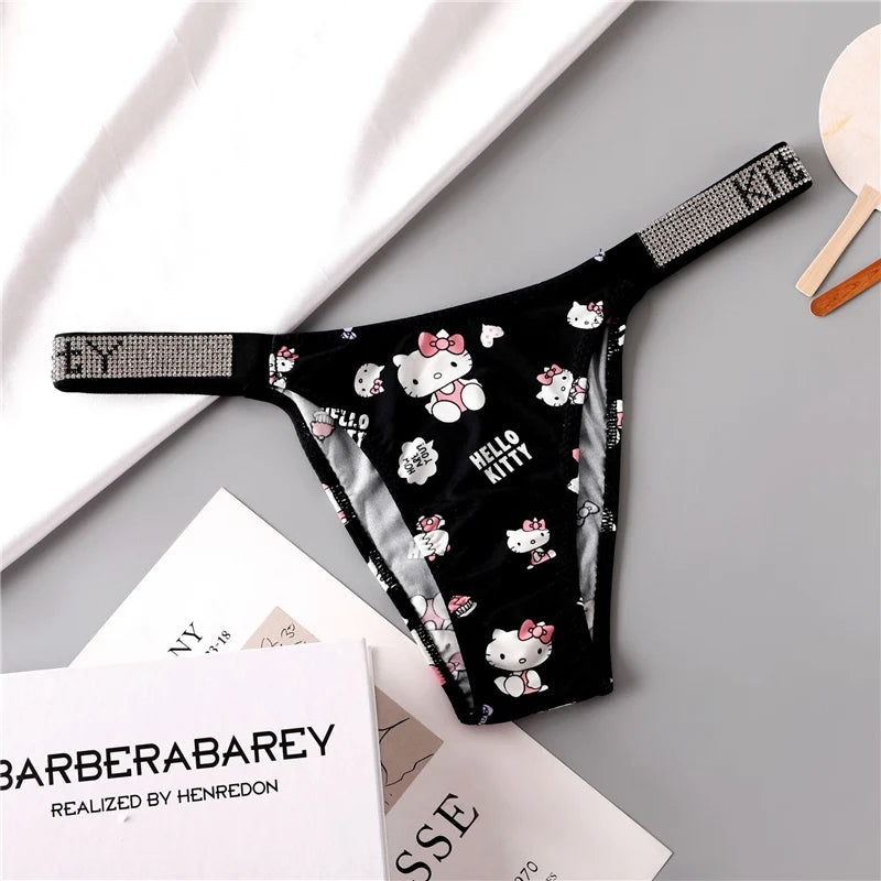 Sexy Thong Hello Kitty Panties Kawaii Cute Cartoon Underwear Women Ice Silk Briefs Girl Gift Underpants
