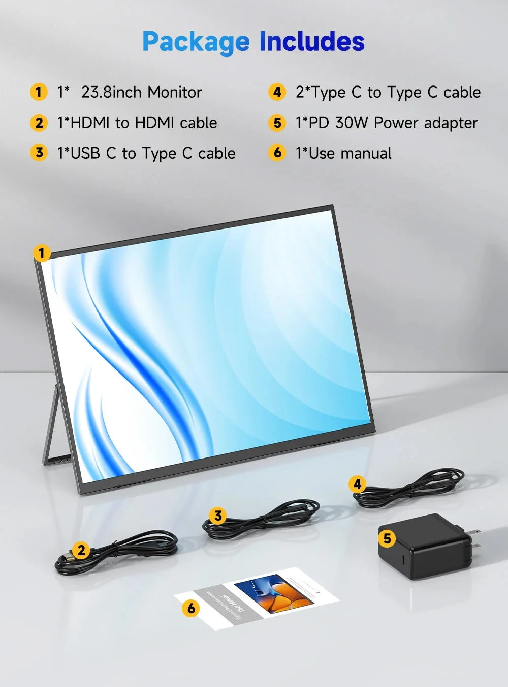 23.8” 120Hz Touchscreen Computer IPS 100%sRGB Display With Stand Portable Monitor For LaptopXBox Switch PS5 Gaming Extend Screen