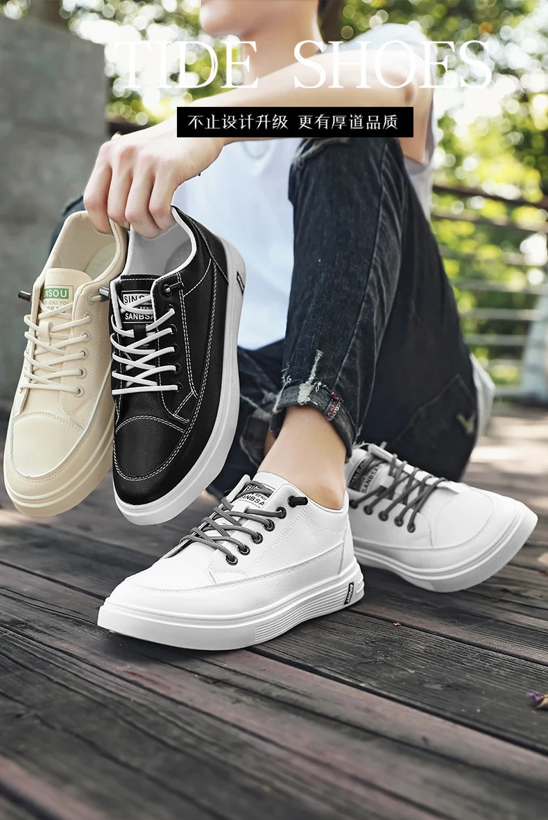New Style White Sneakers for Men, Korean Version, Trendy Platform Shoes, Versatile for All Occasions, Sporty and Casual Shoes