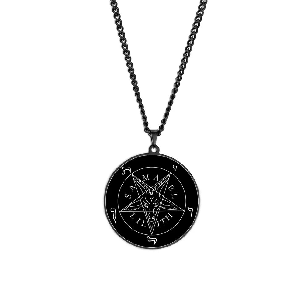 HLSS066 Evil Satanic symbols vectors Royalty Pentagram Baphomet Goat Head Black Star Talisman Stainless Steel Pendant Necklace
