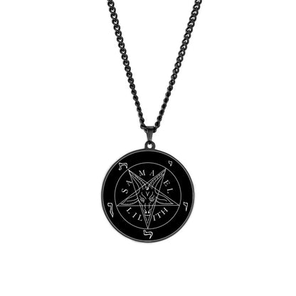 HLSS066 Evil Satanic symbols vectors Royalty Pentagram Baphomet Goat Head Black Star Talisman Stainless Steel Pendant Necklace