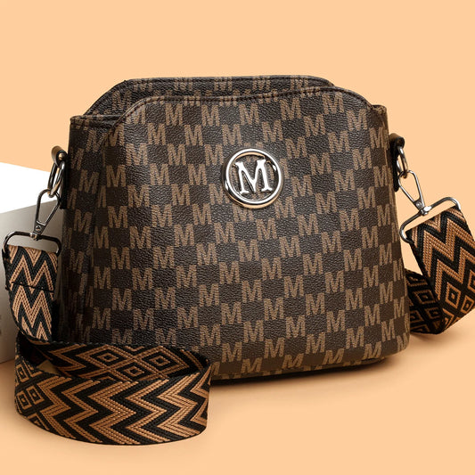 Synthetic Faux Leather Shoulder Bag For Women Retro Crossbody Bag with Golden "M" Monogram, Purse Work, Travel, Parties & Gifts