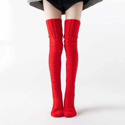 Women Winter Warm Breathable Long Johns Mohair Knee Length Knitted Wool Stretch High Sockings Femboy Leg Warmers Kawaii Clothes