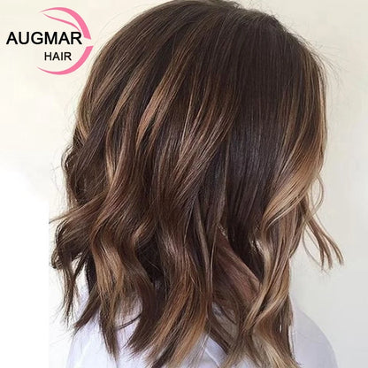 Short Wavy Blonde Highlight Wig Human Hair Wigs Ombre 13x4 Brown Lace Front Wig Brazilian Full Lace Wig 13x6 HD Lace Frontal Wig