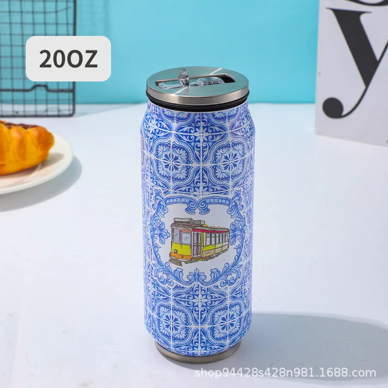 500ML Thermos with Straw 304 Stainless Steel Beer Bottle Cola Can Termos Para Cafe Beer Cold Keeper Home Kitchen Drinkware
