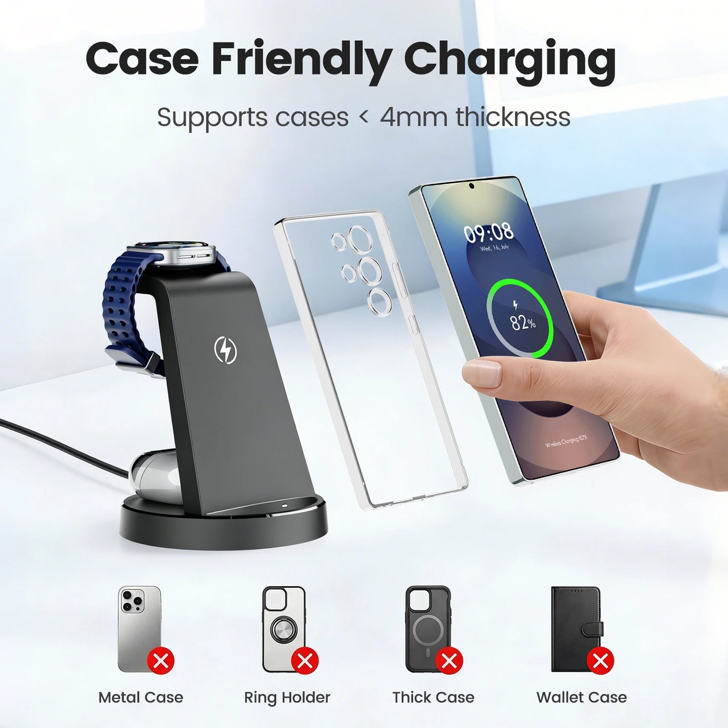 3 in 1 Magnetic Wireless Charger Dock Station 15W Foldable Fast Charging Multi-Device For Samsung S25 S24 S23 S22 Galaxy Watch iPhone