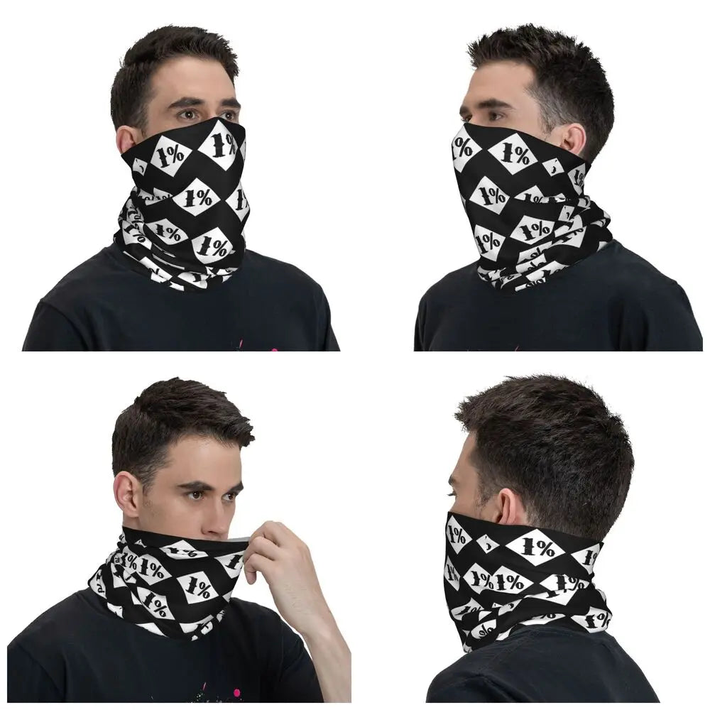 One Percenter 1% Bandana Neck Gaiter Printed Motorcycle Club Biker Wrap Scarf Multifunctional Headwear Outdoor Unisex Adult