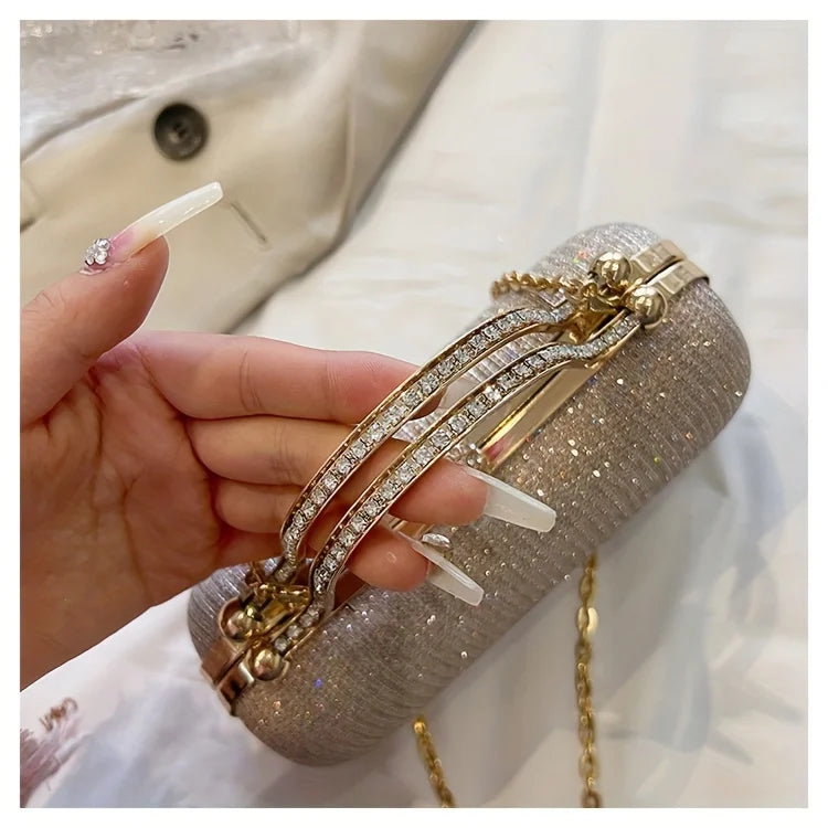 Shiny Mini Evening Bag Rhinestone Decor Chain Purse Luxury Glitter Banquet Handbag Perfect for Party Wedding Prom Dinner Banquet