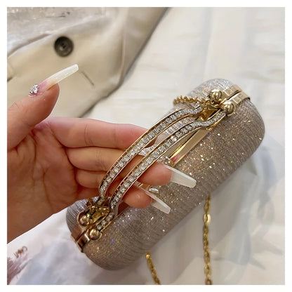 Shiny Mini Evening Bag Rhinestone Decor Chain Purse Luxury Glitter Banquet Handbag Perfect for Party Wedding Prom Dinner Banquet