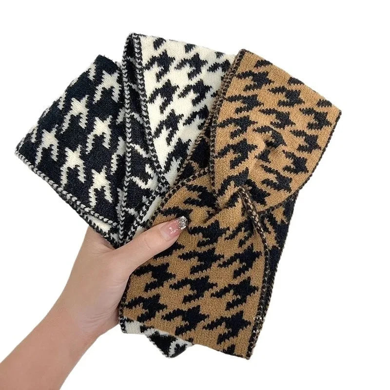 Casual Korea Houndstooth Headwrap Headbands for Women Hiar Accessories New Cotton Elastic Head Band Warm Knitted Hairbands