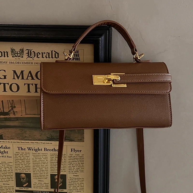 Women's Brand Luxury Lock Bag Retro Trendy Crossbody Bag Large Capacity Square Handbag Flip-top Commuter Bag Casual Shoulder Bag
