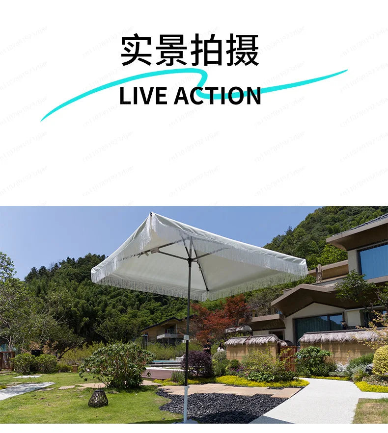 Seaside Resort Beach Umbrella Courtyard Tassel  Pool Terrace Parasol Square Umbrella