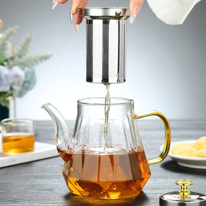 JUSTINLAU Glass Teapot Heat Resistant Borosilicate Clear Diamond Tea Kettles with Removable Stainless Steel Infuser Teaware Set
