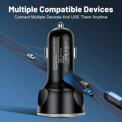250W 5 in 1 USB Car Charger Type C PD 12V Cigar Jack Fast Charging Adapter for iPhone 12 Pro Max 14 Plus 13 Huawei Oneplus