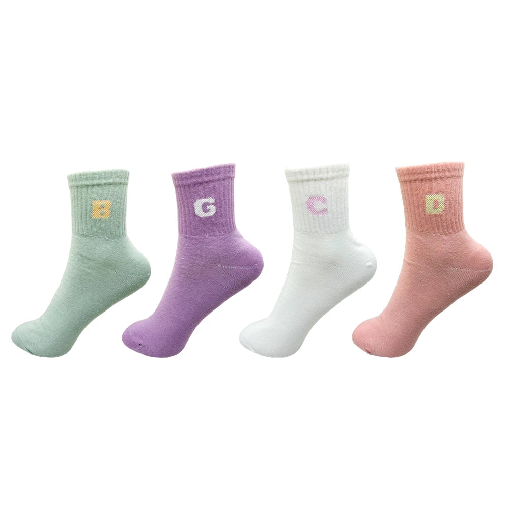 1/4 Pairs Woman Cotton Socks For Women Cotton Female Socks Set Woman Colorful Lady Socks Letter Printed Sock