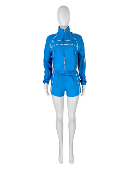 CM.YAYA Women's Set Long Sleeve Jacket + Shorts Suit 2025 Summer Streetwear Active Slim Sporty Two 2 Piece Set Outfit Tracksuit