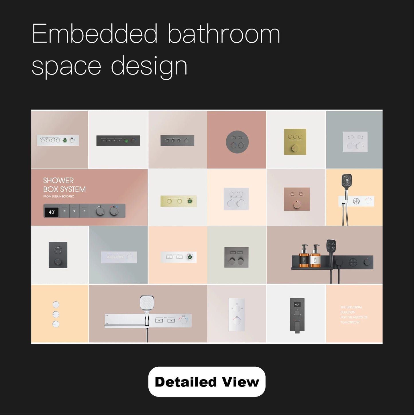 Luxury gun gray brass shower system with ceiling design Hidden LED digital display Dual control of Hot & Cold  bathroom Faucet