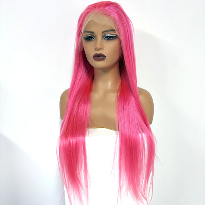 13x4 Lace Frontal Pink Straight Human Hair Wig 26 28inch 250 Density Pre Plucked Red Hair Wig Grey Lace Front Wigs for Women