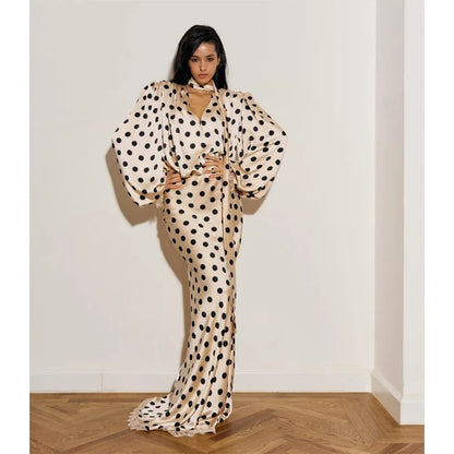 Black Polka Dot V Neck Shirt Skirt 2 Piece Set Elegant Women Long Sleeve Blouses With Scarf Suit 2026 Lady Commucate Outwear