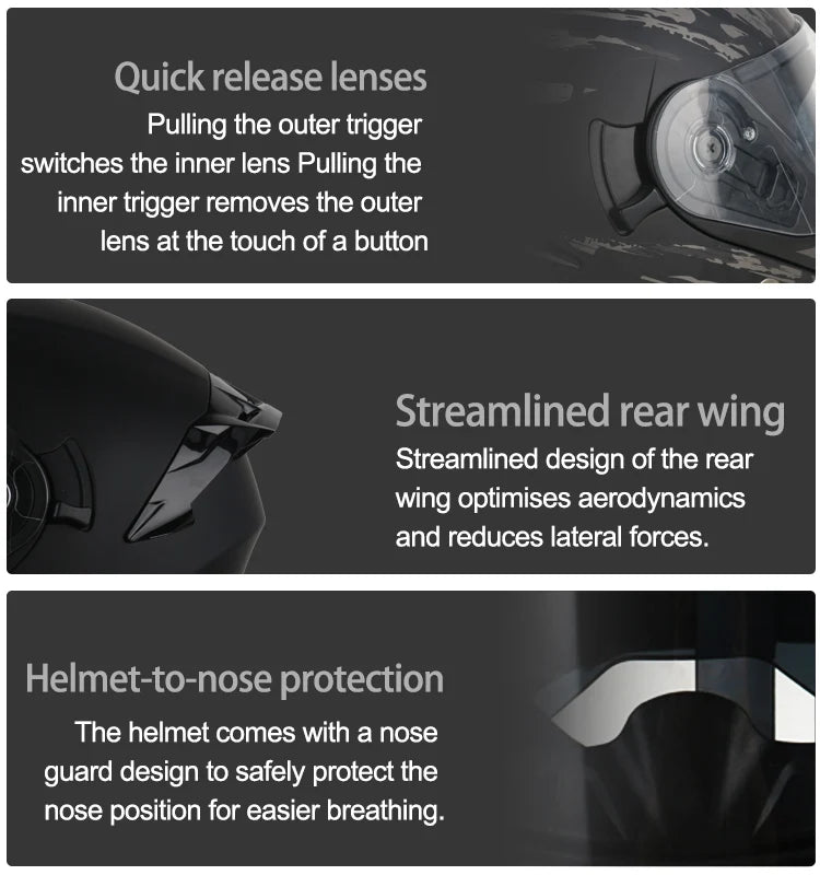 Uchoose DOT Approved Helmets Crash Motorbike Protective Gear Men Women Flip Up Helmet Motorcycle Double Sun Visor