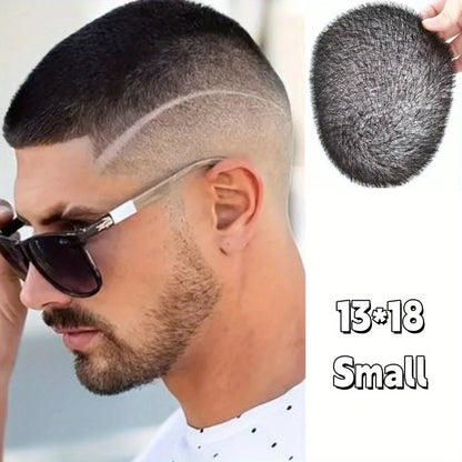 Short Buzz Cut Hair Piece for Man 100% Human Hair Hair Toupee Breathable and Invisible PU Base Biomimetic Scalp Hair Replacement