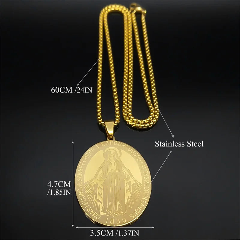 1830 Our Lady of Miraculous Medal Necklace for Women Men Stainless Steel Gold Color Virgin Mary Male Chain Jewelry NZZZ492S02
