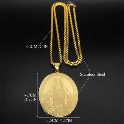 1830 Our Lady of Miraculous Medal Necklace for Women Men Stainless Steel Gold Color Virgin Mary Male Chain Jewelry NZZZ492S02