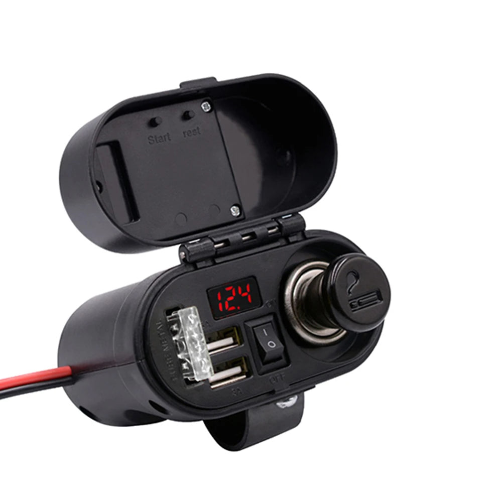 Moto Dual USB Port Adapter Multifunction Power Supply Quick Charging Cigarette Lighter Clock Voltmeter Motorcycle Accessories