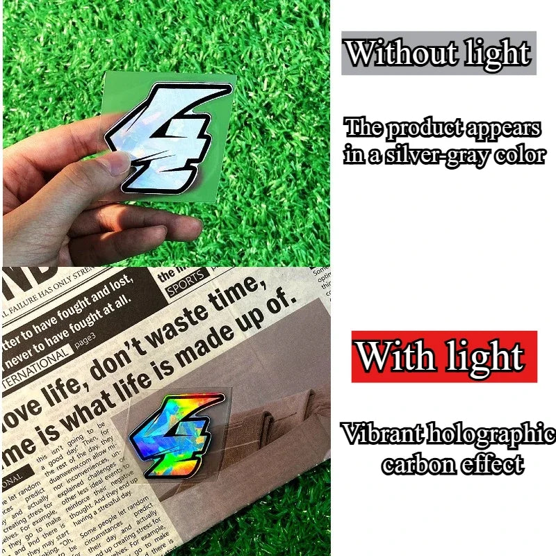 1PC Arabic Numbers Motorcycle Stickers Reflective Holographic Carbon Effect for Helmet Scooter Fuel Tank Front Fairing Decals