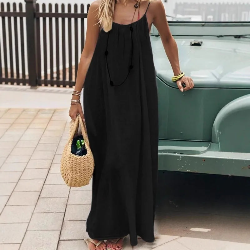 2026 Loose-Fit Spaghetti Strap Clean Fit Women's Casual Homewear Summer Solid-Color Vacation Cool Homewear Slow Fashion Dresses