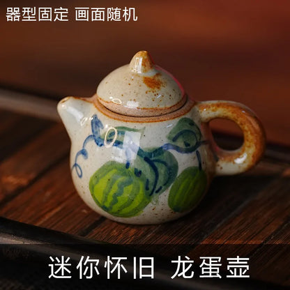 Mini Hand-Painted Ceramic Teapot Jingdezhen Hand- Pulled Tea Pet Micro Landscape Decorative Item Kitchen Dining Bar Essential