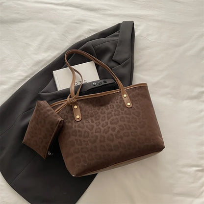 2pcs/set Leopard Print Women Shoulder Bag For Commuting, Daily Used, Casual Tote Bag Large Capacity Ladies Handbags And Purses