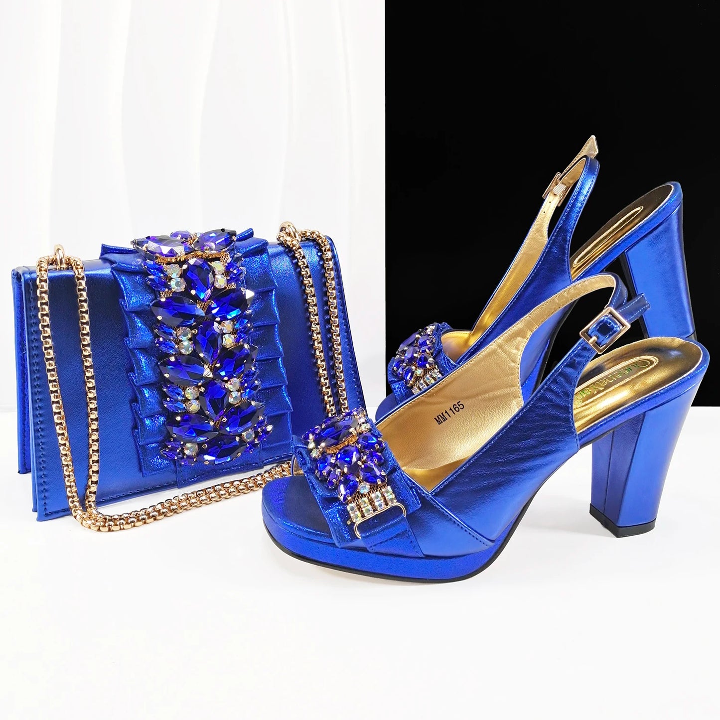 Purple Elegant Women Open Toe Heels Shoes and Bag Set Decoration Rhinestones Italians Women High Heels Shoes With Match Handbags