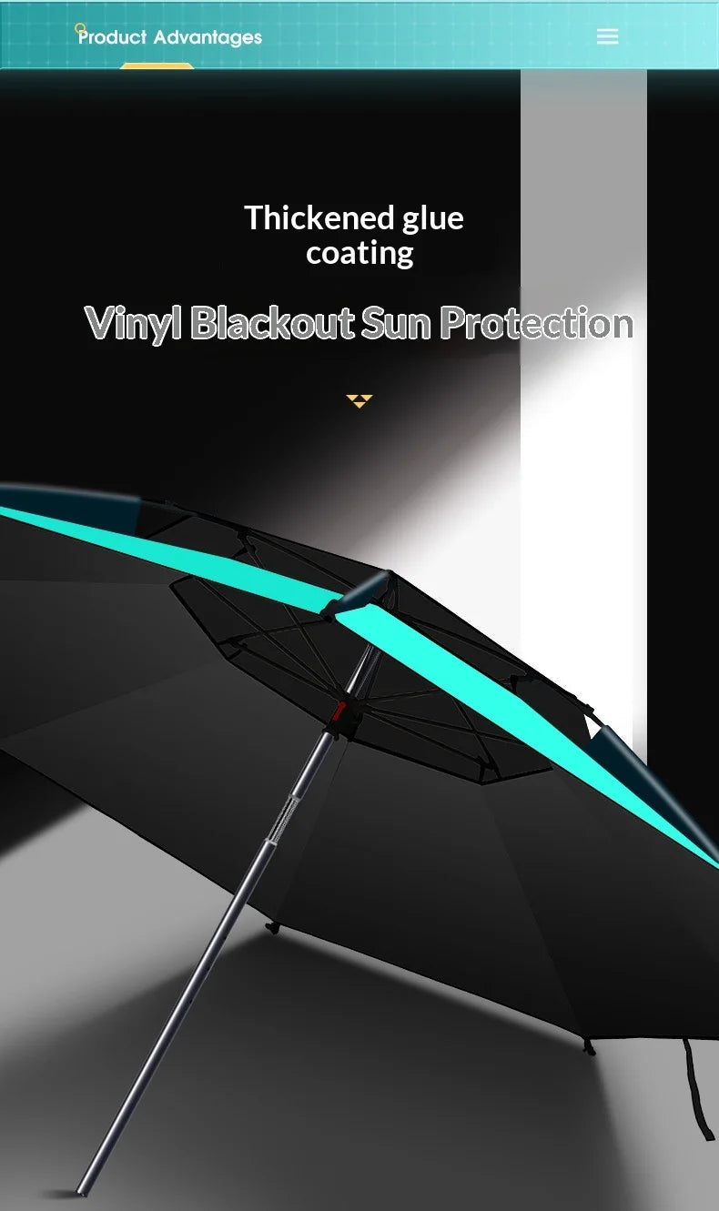 Outdoor Fishing Umbrella Heavy Duty Double Layer UV Protection Waterproof Upgraded Black Coating Patio Beach Base Included