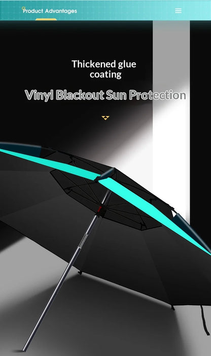 Outdoor Fishing Umbrella Heavy Duty Double Layer UV Protection Waterproof Upgraded Black Coating Patio Beach Base Included